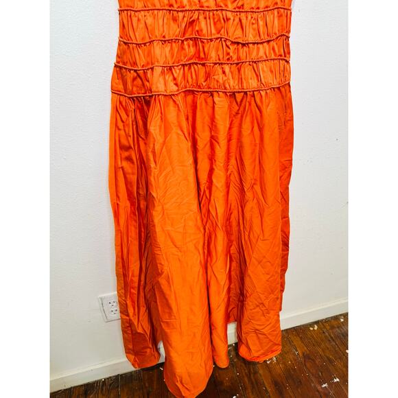 ROKSANDA x RTR Women's Orange Smocked Waist V-Neck Sleeveless Maxi Dress Size 4 - Picture 7 of 16